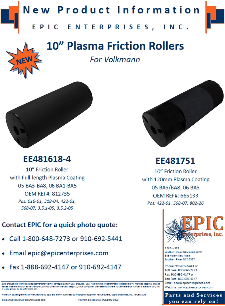 EE481751, EE481618-4 Friction Rollers, 10 inch, Plasma